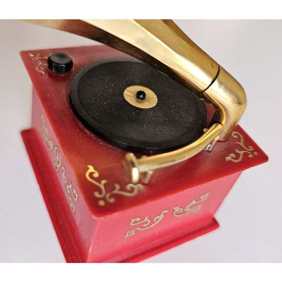 Vintage Gramophone Style Music Box Made in Germany Red & Gold Wind-Up Works - Picture 10 of 12